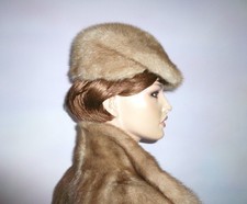 Vintage Echt Nerz Pelzmütze Zeitungsjunge Flatcap für Mantel Jacke Vison Sable Farbton S - M