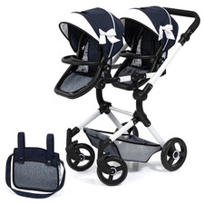 Zwillings Puppenwagen Twin Neo blau Schleife mit Pflegetasche 26281AA