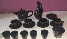 Service Konvolut Tee Mokka Asien ? gold verzierung Keramik Ton Glasiert Schwarz