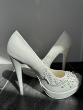 Damen High Heels Platform Pumps Größe 38 weiß mit Straßsteinen Absatz 14 cm