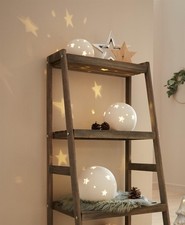 3x LED Schneekugel "Sternenhimmel" aus Porzellan, weiß, Deko Leucht Kugel