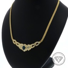 Wert 5.700,- Brillant Saphir Collier 1,20 Carat 750 Gelb Gold 18 Karat 43 cm ...