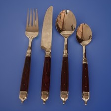 24 Tlg. Bronze Besteck Galo Leonardo Rosenholzgriffe mit original Box unbenutzt