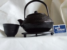 Japanisches Tee Set schwarz 1,9 kg Gusseisen Teekanne Untersetzer Becher Punze 