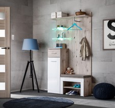 Flurgarderobe Schuhschrank Wandpaneel GUSTAVO I mit Led Beleuchtung Hochglanz