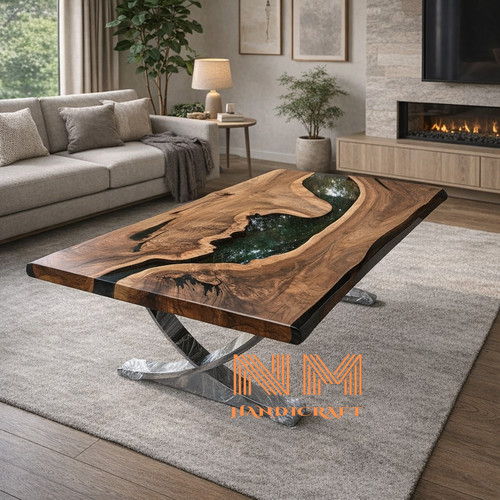 Black epoxy river table - black, top