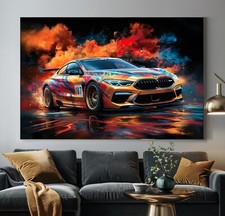 XXL LEINWAND BILDER BIS 170x110x5 BMW M8 AUTO RENNWAGEN BUNTES DESIGN WANDBILD