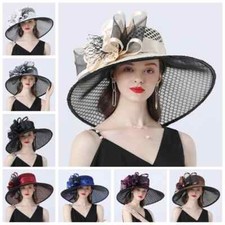 Damen Netz Organza Hut Breite Krempe Blumen Braut Kappe Party Hochzeit Neu