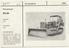 33/923 SAMMELKARTE PIONIERTECHNIK DDR - PLANIERRAUPE KT-50 - TECHNISCHE DATEN 