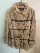 Vintage Pelzjacke mit Ledereinsätzen  Rehbraun Gr. 42, Rückenlänge 70 cm
