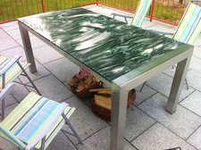 Gartentisch Wohnzimmertisch 200x100 Naturstein Grün wetterfest Edelstahltisch