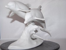 springende Delfine Delfin 605  Figur weiss Biskuit  Kaiser Porzellan
