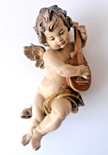 Putte engel mit mandoline - mandoline, holz