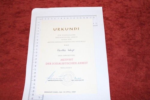 Ddr ehren urkunde aktivist - urkunde, der