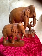 Große und kleine Elefantenfigur Holz , handgeschnitzt – 27+ 16 cm Vintage Asien