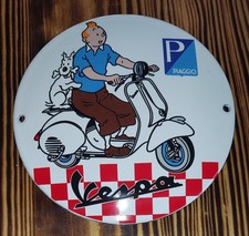 Vespa PIAGGIO TIM & STRUPPI Emaile Schild Werkstatt Garage Emaille 12cm Rund.