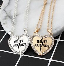 Halskette Freundschaftskette Kette Schmuck 2tlg "BEST FRIENDS" Herz Strass NEU