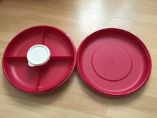 Tupperware  Schlemmerrunde ,  Snackbox  , Serviertablett Deckel , Rot / Weiß