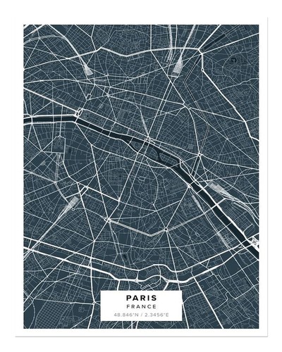 Stadtplan von paris - von, wandkunst