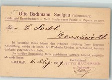 39708616 - 7968 Saulgau Fabrik Handlung Otto Bachmann Geschaeftskorrespondenz