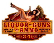 Liquor Guns Ammo Plasma Cut Pistole Pin Up Retro Sign Blechschild Schild Groß