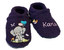 Krabbelschuhe  Wollwalk  Elefant Lauflernschuhe Ledersohle personalisiert Handmd
