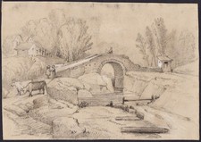 river landscape bridge farm