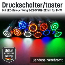 Metall Druckschalter Drucktaster KFZ LED beleuchtet 5-220V Ø 12 16 19 22 mm