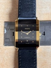 Rado Damen Quarz Armbanduhr, Schwarz Gold, Lederarmband