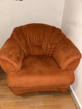 Vintage Retro Oversized Armchair – Rust Orange Velvet/Velour Upholstery –80s/90s