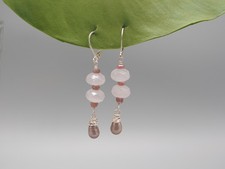 Fluorit & Turmalin Ohrringe, 925 Silber, rosa Edelstein Ohrhänger, Tropfenperle