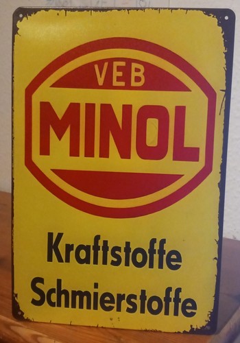 Blechschild ddr veb minol - blechschild,