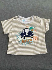Topomini - Beige-Weiß gestreiftes T-Shirt mit Auto (Gr. 62)
