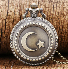 Türkei Flagge 3D Motiv Quarz Taschenuhr HALSKETTE Farbe Bronze