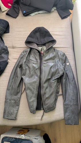 Lederjacke mit kapuze grau - lederjacke, kapuze,