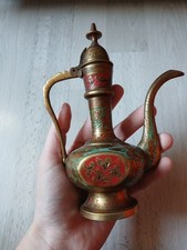 Kleine Vintage Messing Krugvase mit Deckel + Vase orientalisch verziert Indien