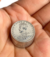 Antik 1916 Neuheit Münzstapel Silber Pillendose Schraubdeckel GeorgeV 1/4 Rupie