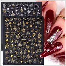 3D Nagel Sticker Nail Art Weihnachten Schnee Xmas Selbstklebend Aufkleber Gold
