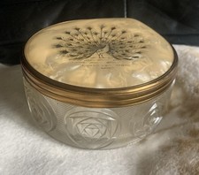 Gravierte Glasdeckeldose Mit Perlmuttauflage - Pfauendarstellung