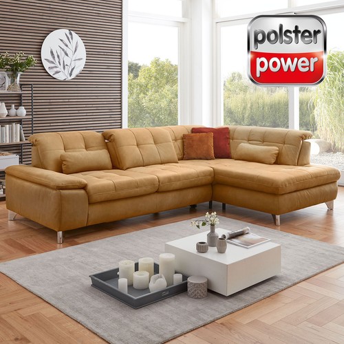 Ecksofa echtleder curry - -,