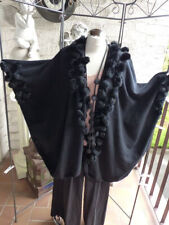 4960 Voyelles Poncho Weste, Feinstrick Schwarz Echtfell Größe: ONE SIZE