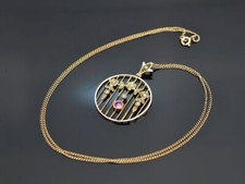 ANHÄNGER MIT KETTE SAATPERLEN UND TURMALIN  AUS GOLD 375 ENGLAND UM 1900