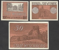 Wesenberg; Reutergeld von 1922; 3 Scheine komplett