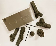 6-er Set keramisches Holzimitat Dekoholz+ Feuerwanne Ethanolbrenner