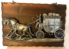 Holz Metall - Wandbild zum Aufhängen mit Kette - Kutsche - Pferd - Postkutsche 