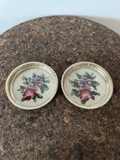 2 florale Untersetzer Gobelin Stickerei Rosen& Glaseinsatz Handmade Vintage