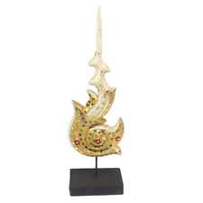 Skulptur auf Sockel Orient Asien Thailand ca.52 cm Holz Flamme Weiß Gold Antik 