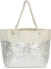 Damen XXL Strandtasche Metallic Leopard Reißverschluss, Schultertasche, Shopper