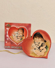 ANRI Woodies Herz Mädchen mit Welpen - ornament my little Puppies 6 cm 2''