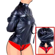 BDSM Dessous Leder Zwangsjacke Gerade Jacke Harness Bondage Restraint Armbinder